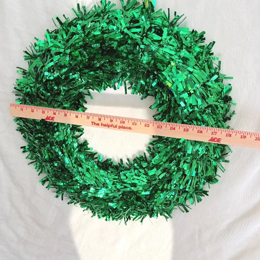Holiday Decor Tinsel Wreath Set of 3 Green Metallic 18in
